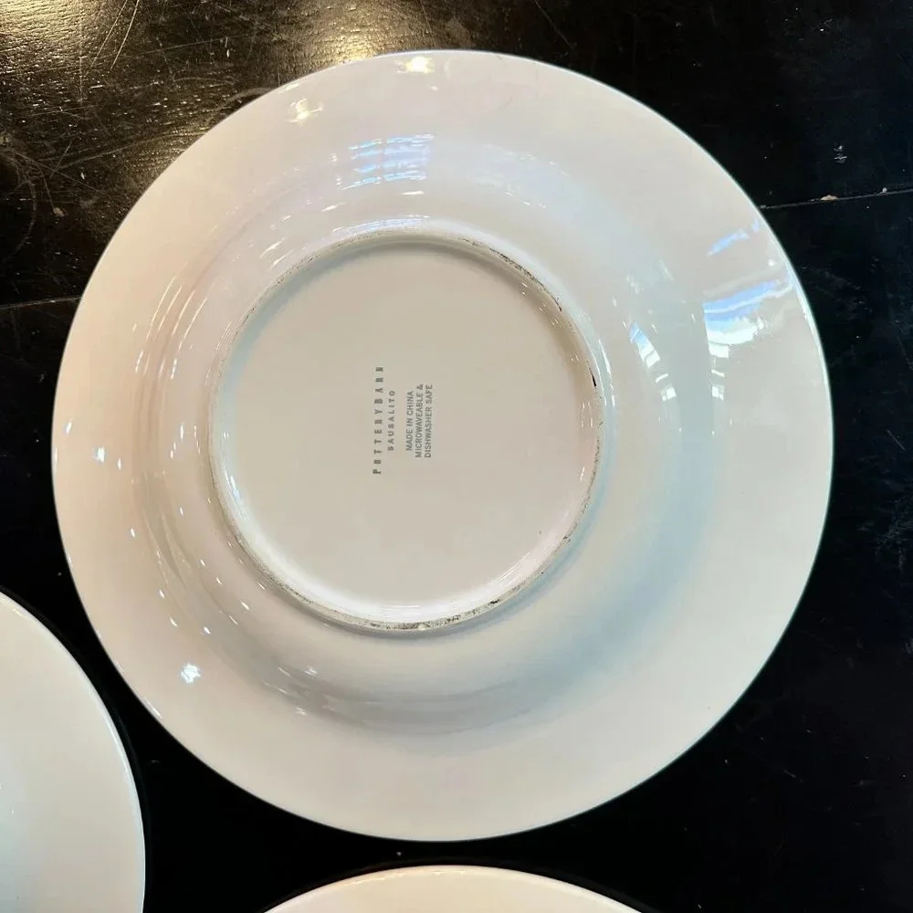 3 Pottery Barn Sausalito Plates - Dinner & Side/Soup/Rimmed Bowl White